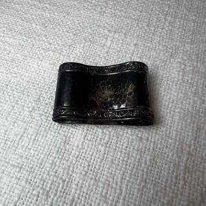 Vintage Silver‎ Patina Hammered Detail Edging Napkin Holder Antique Tablescape